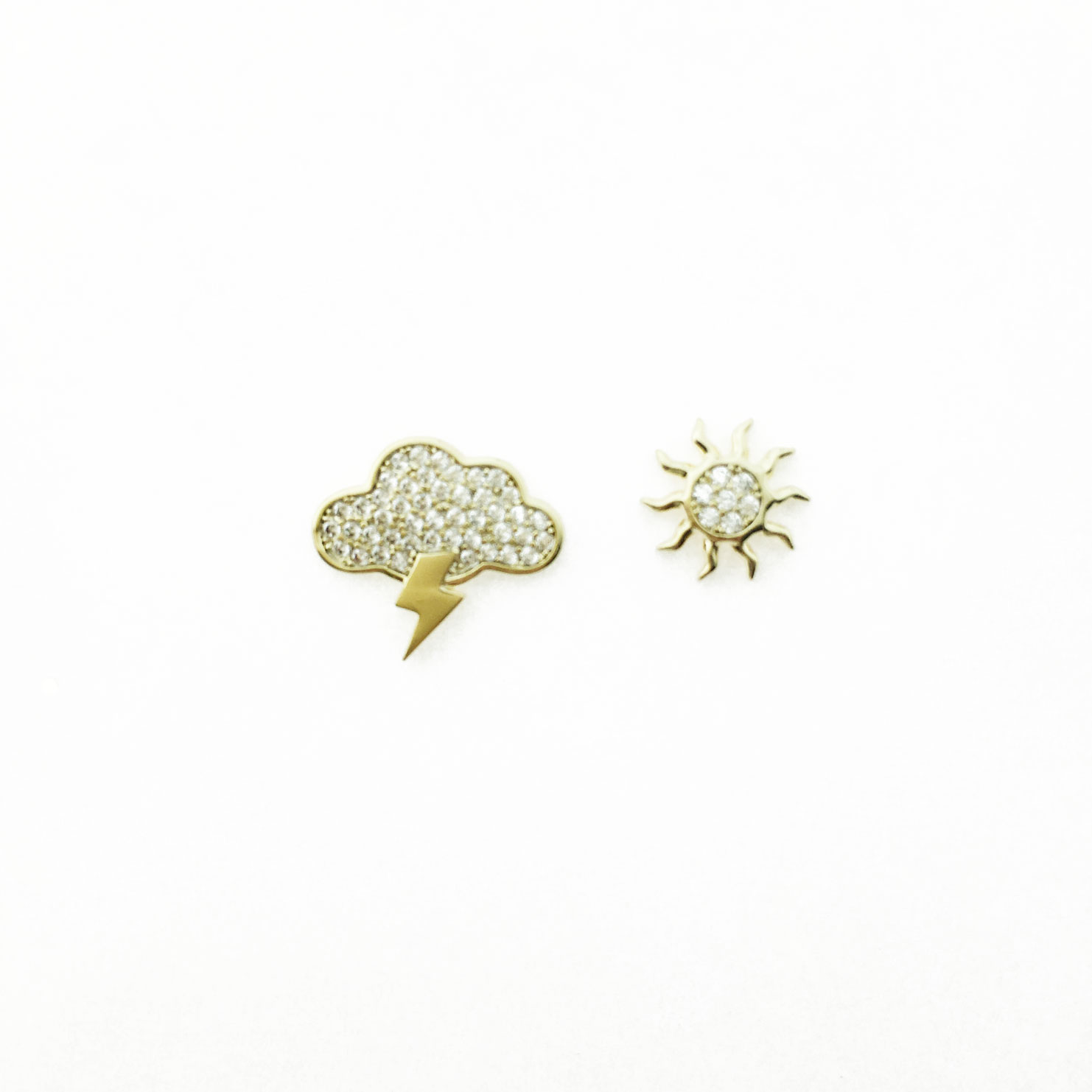 韓國 925純銀 水鑽 烏雲 太陽 趣味 耳針式耳環