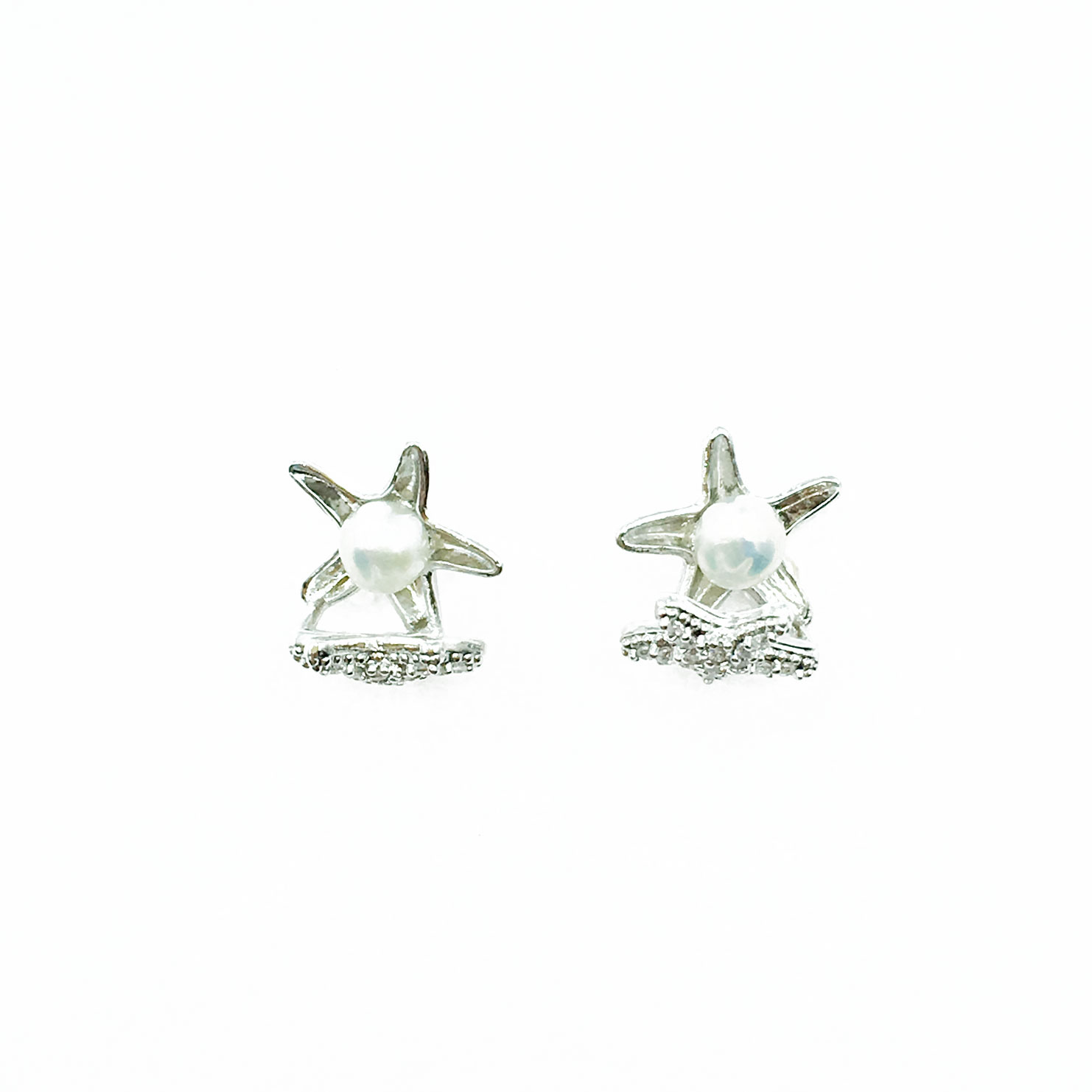 韓國 925純銀 水鑽 珍珠 貝殼 精緻 耳針式耳環