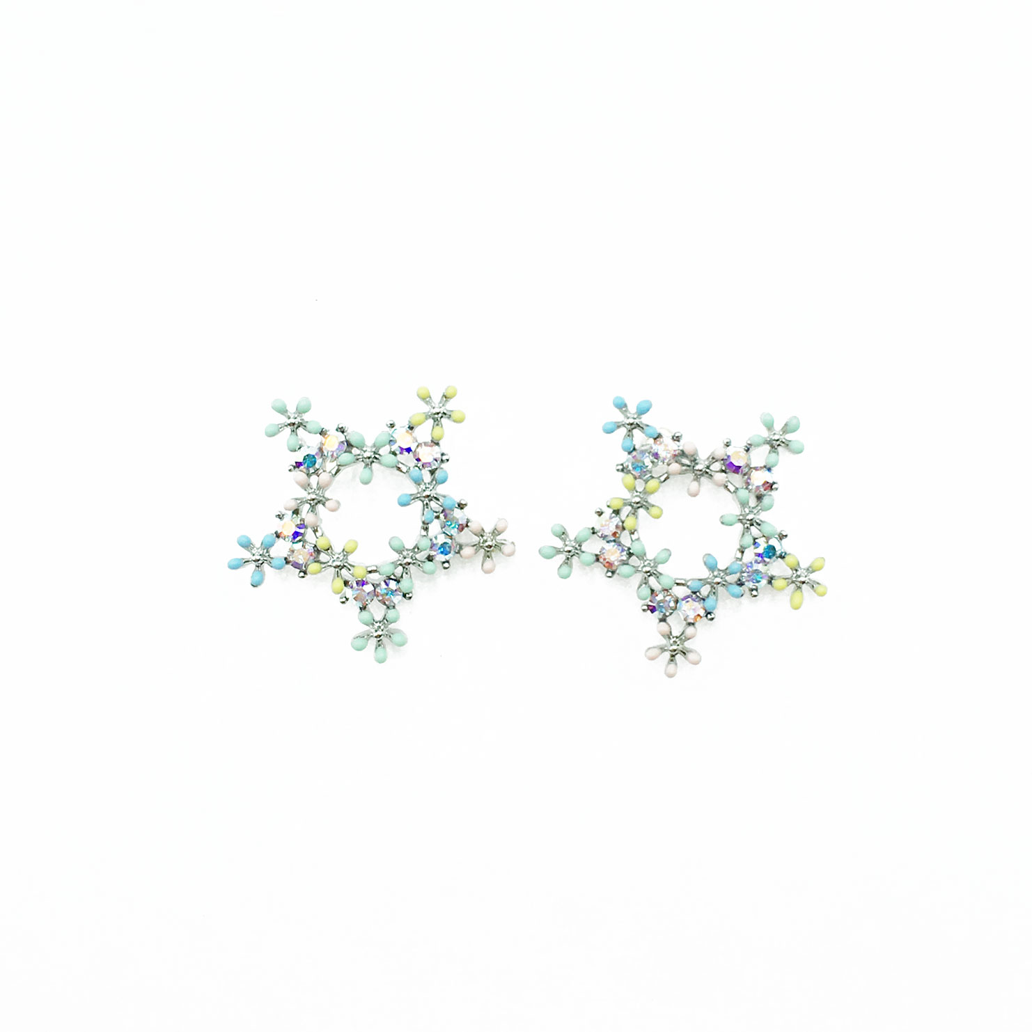 韓國 925純銀 水鑽 花朵 星星 簍空 耳針式耳環