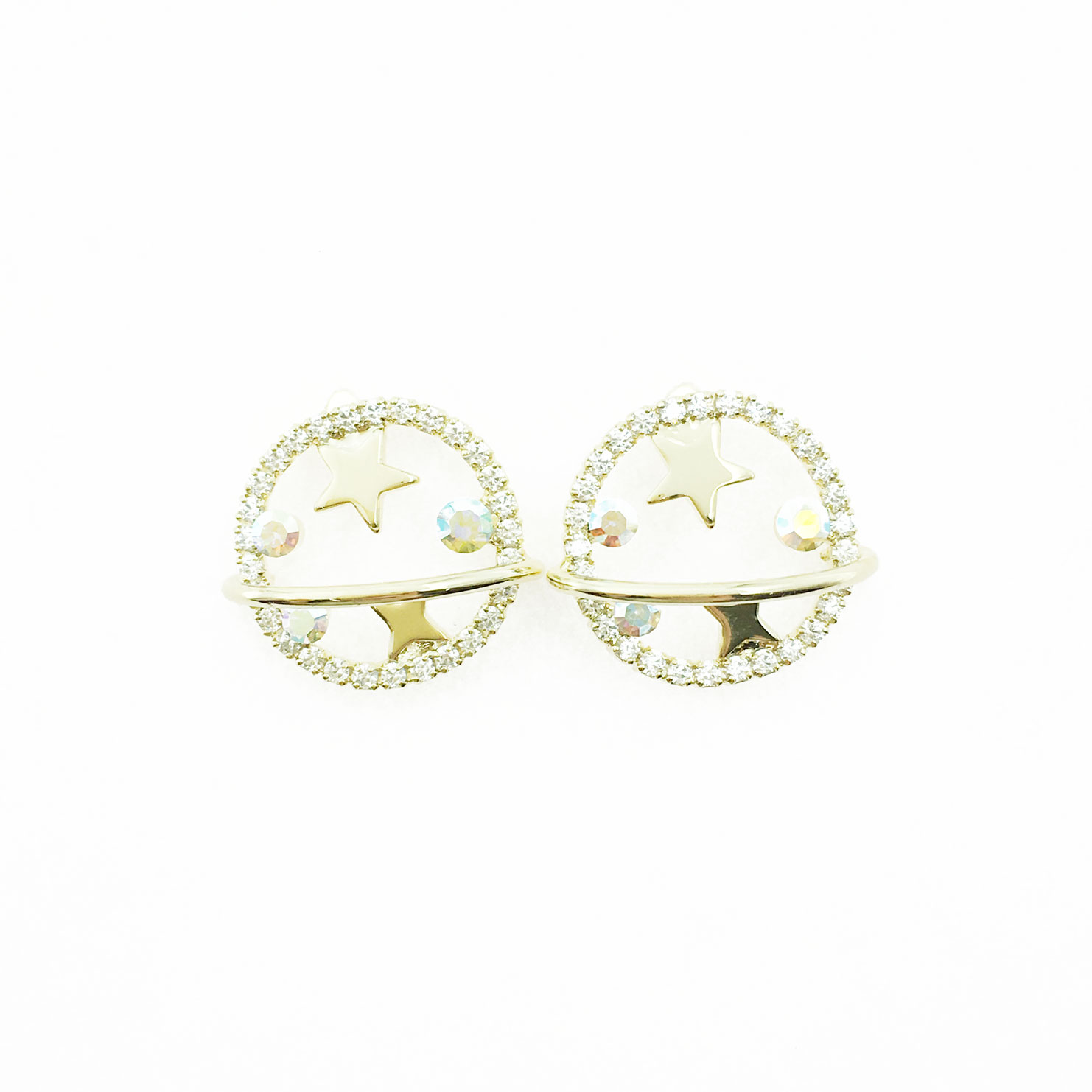 韓國 925純銀 水鑽 星球 星星 可愛 耳針式耳環