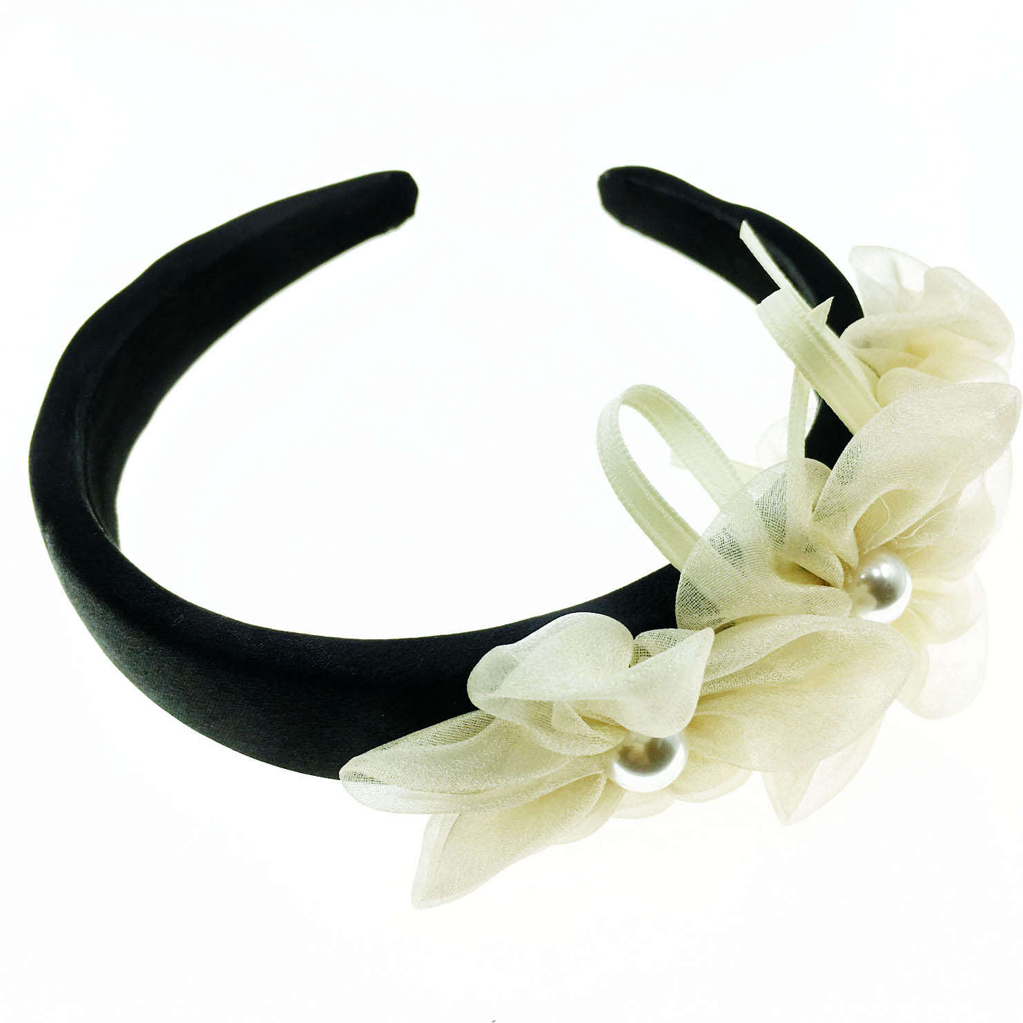 韓國 薄紗 珍珠 花朵 復古 氣質 髮箍 髮飾
