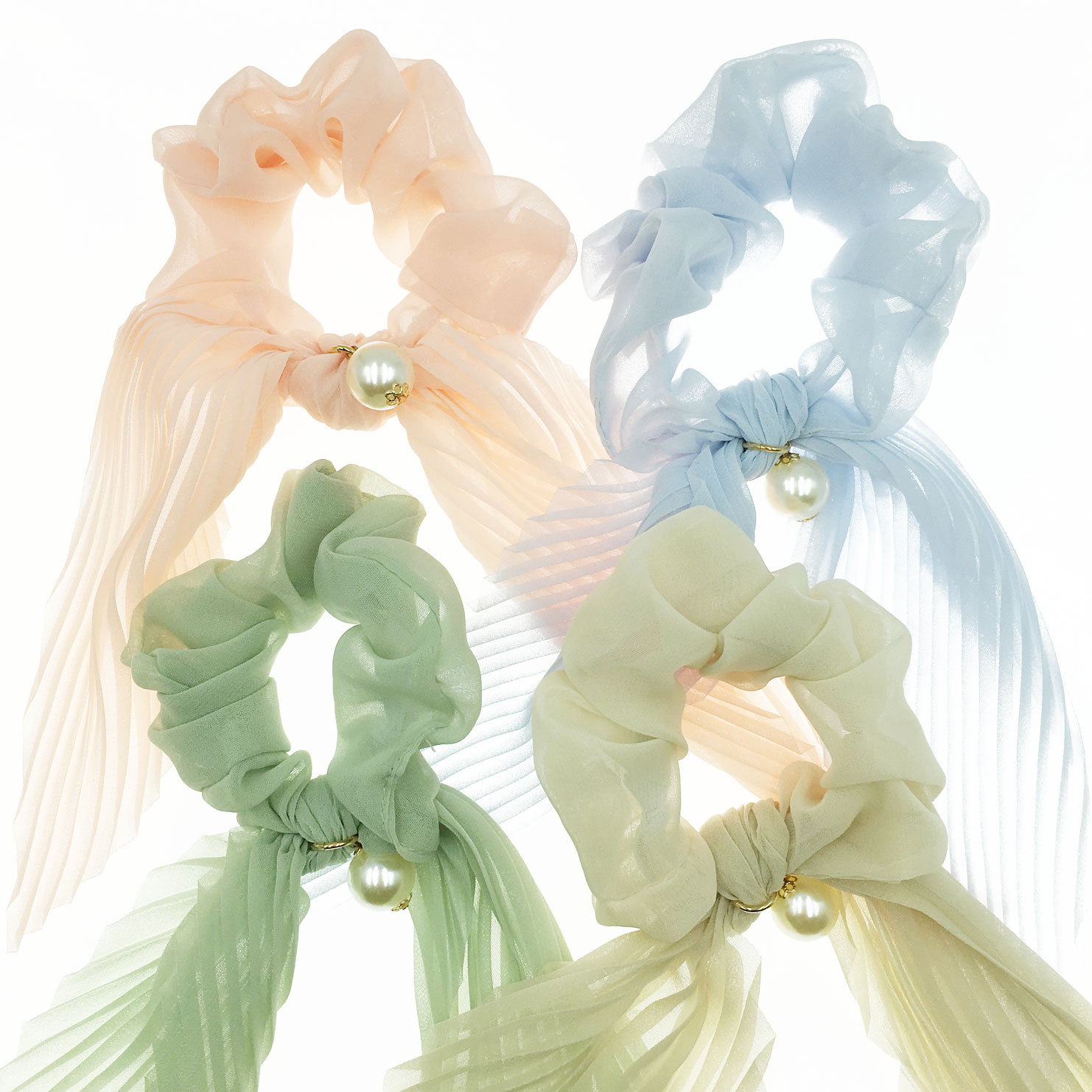 韓國 布料 皺褶 素面 氣質 珍珠 四色 大腸圈 髮飾