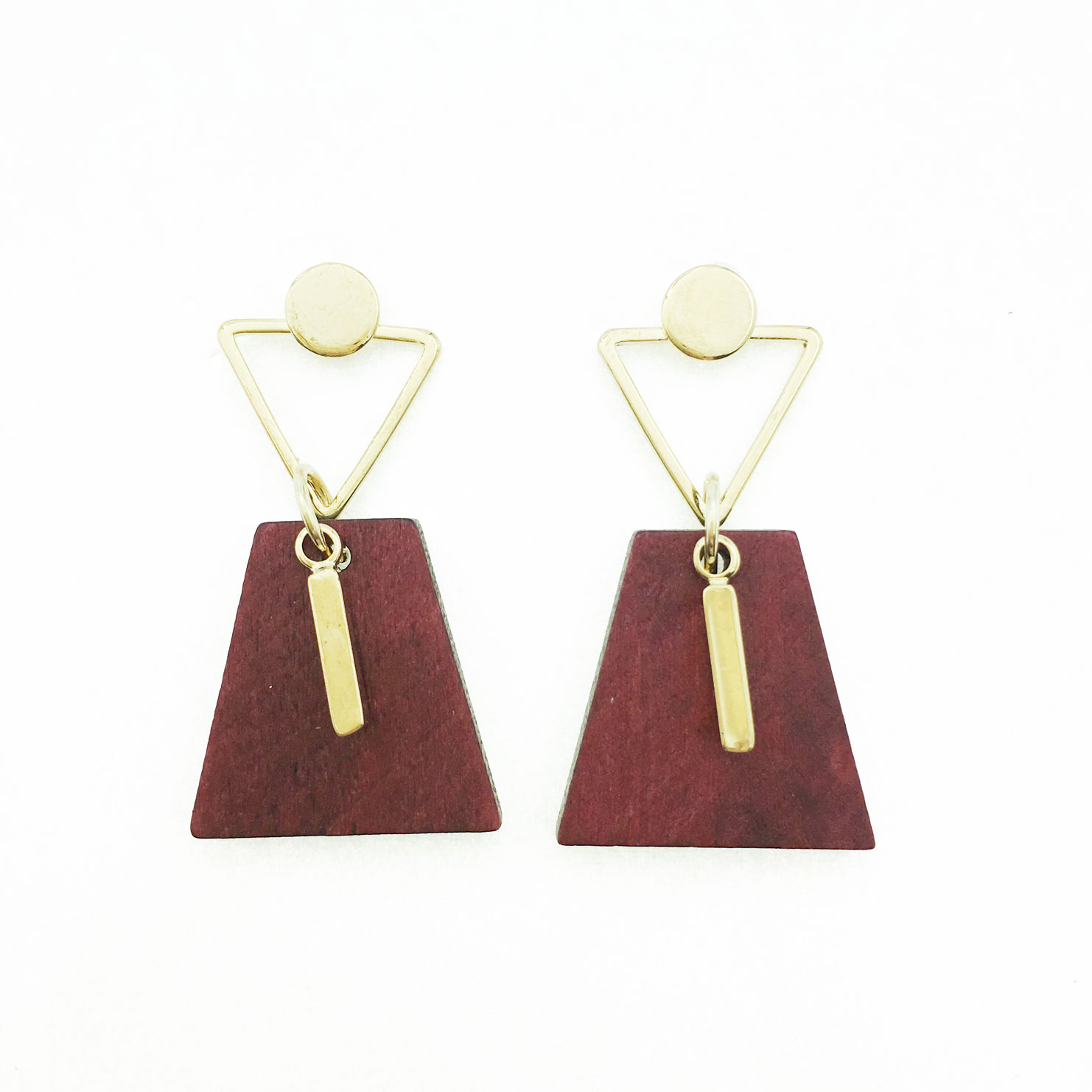 韓國 造型 金屬 木質 梯形 垂墜感 耳針式耳環