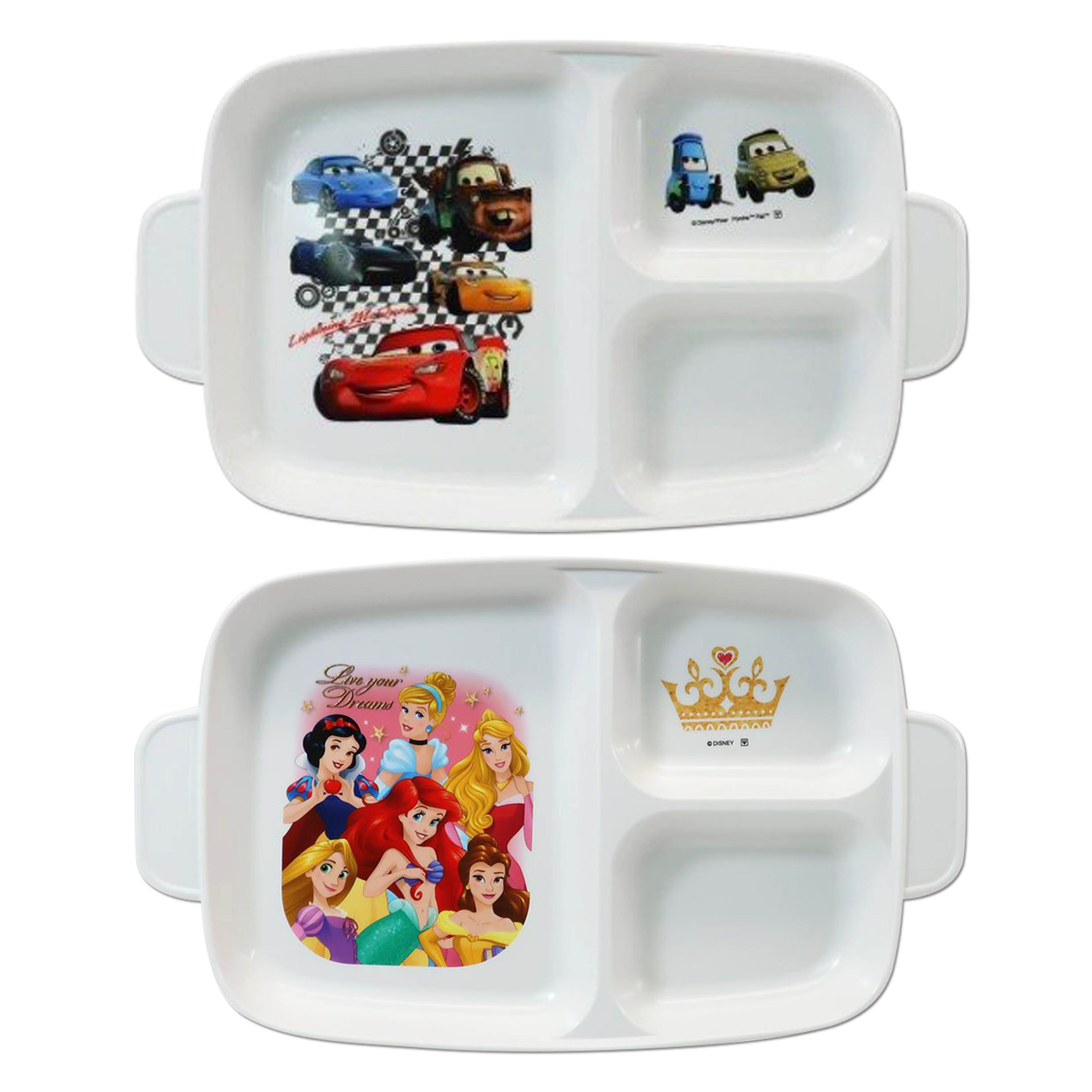 方形三格深形餐盤 日本 迪士尼 公主系列 汽車總動員 抗菌 菜盤 日本進口正版授權