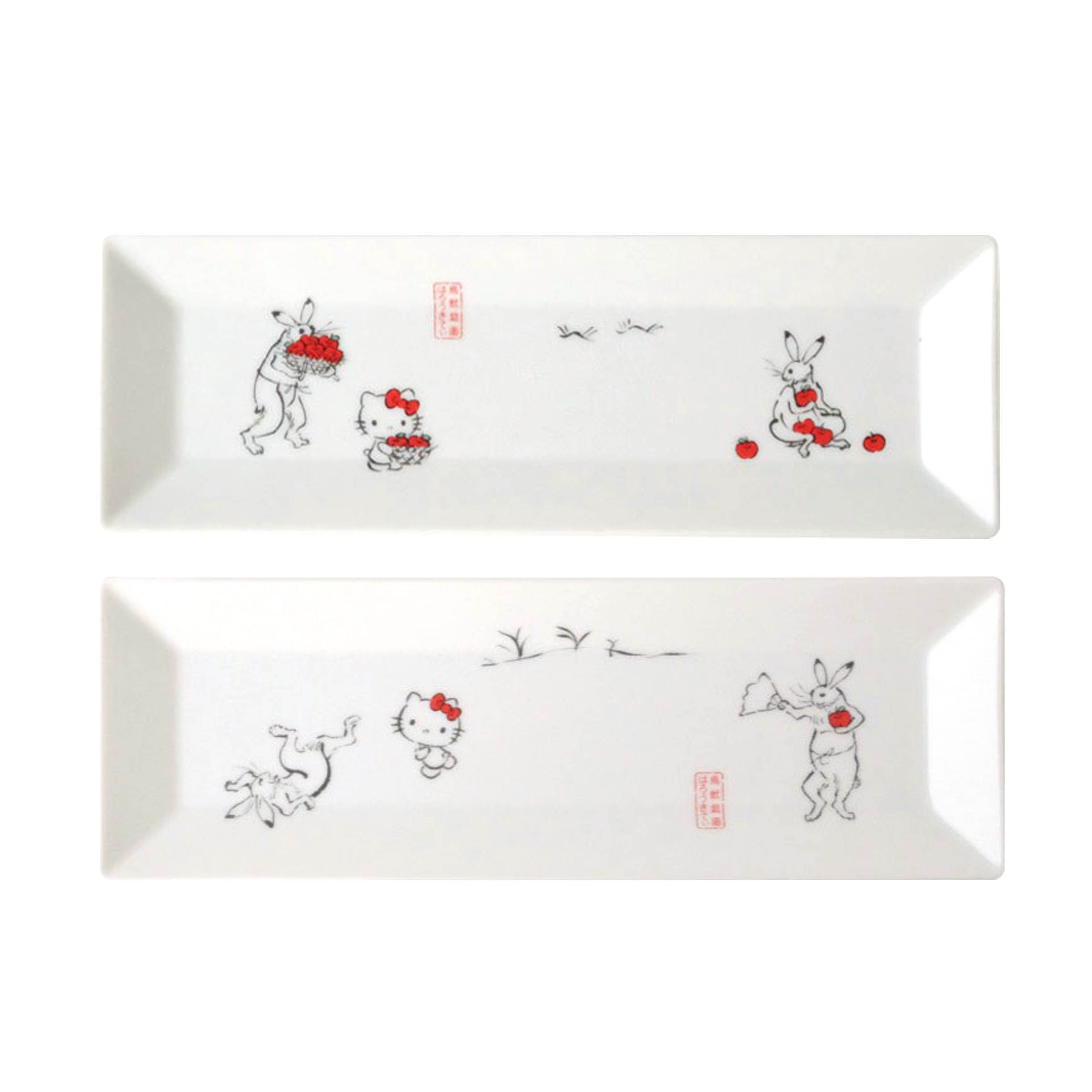 陶瓷長盤 日本 sanrio KITTY 鳥獣戯画 長角皿 相撲 りんご 日本進口正版授權