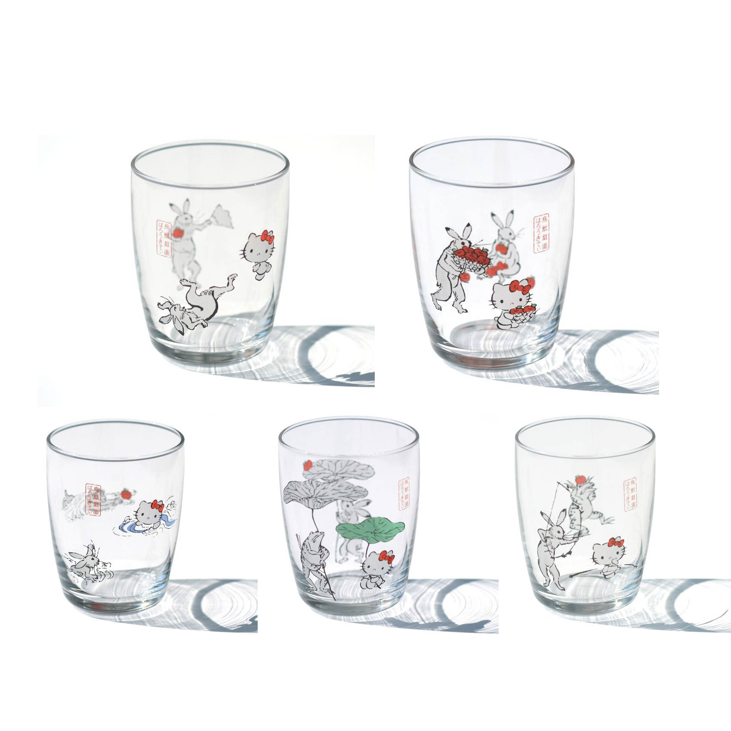 玻璃杯 日本 sanrio KITTY 鳥獣戯画 蓮の傘 相撲 弓遊び りんご 水遊び 杯子 日本進口正版授權