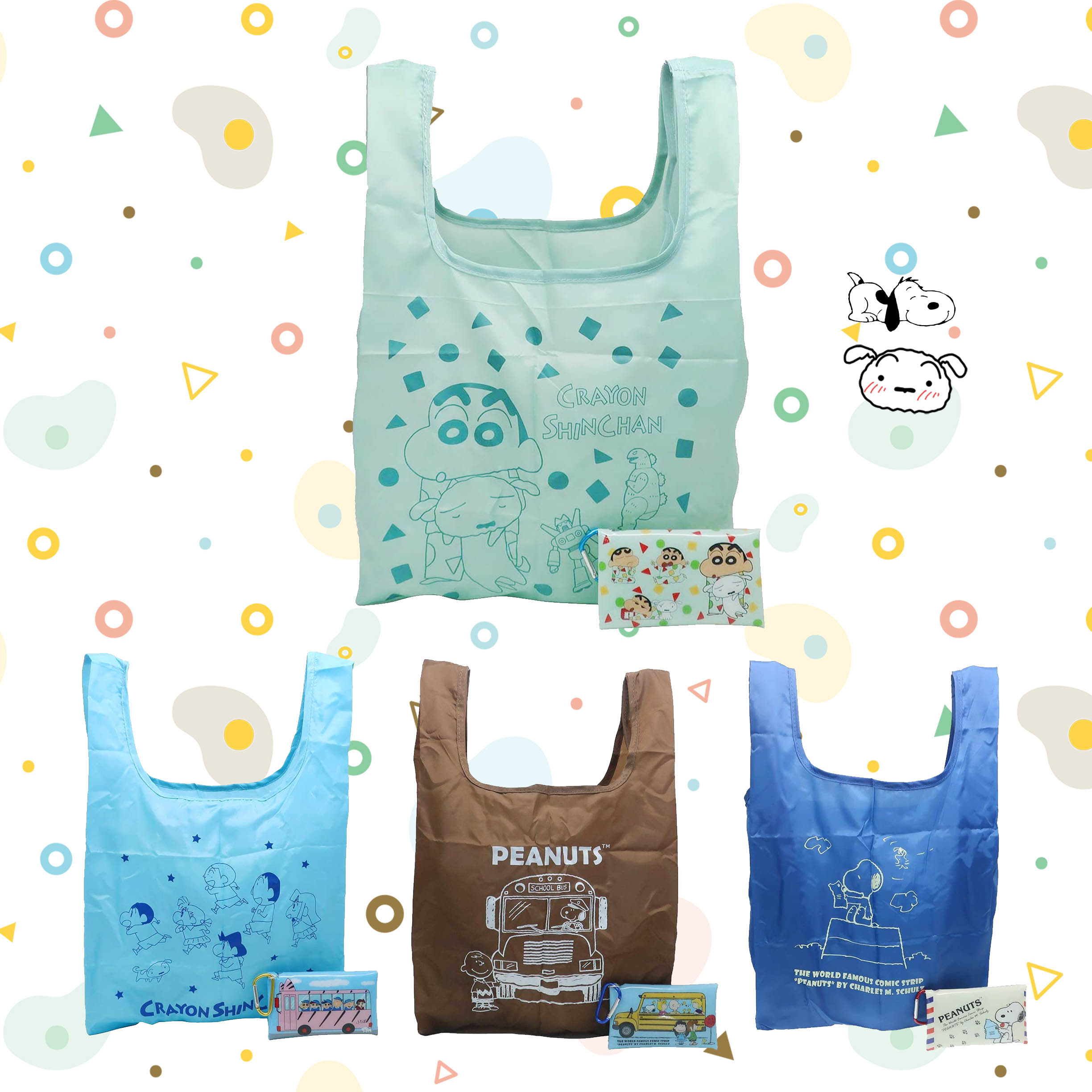 可收納環保購物袋-蠟筆小新 史努比 SNOOPY PEANUTS 日本進口正版授權