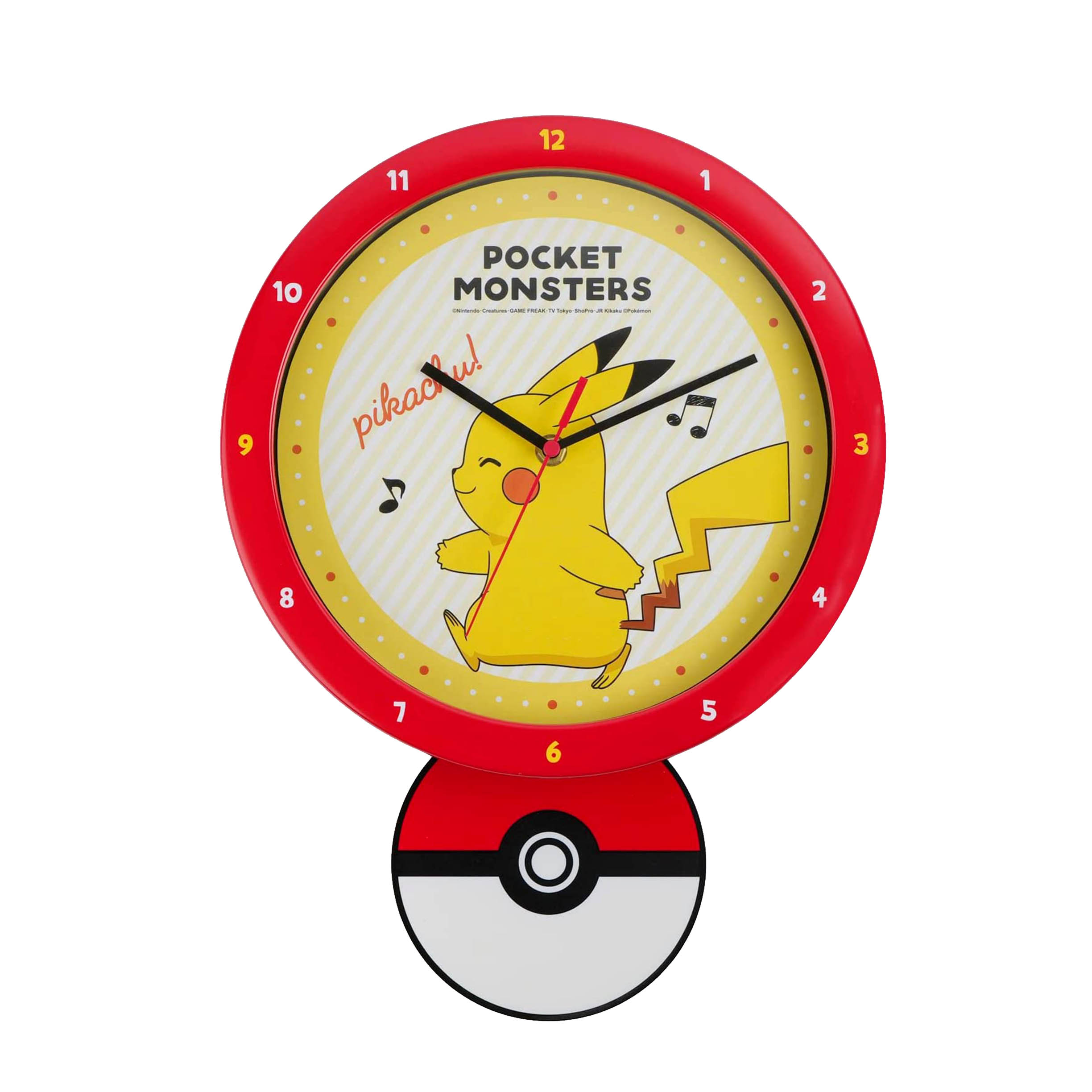 秒針圓形壁掛時鐘-皮卡丘 足振 WALL CLOCK 神奇寶貝 寶可夢 Pokémon 日本進口正版授權