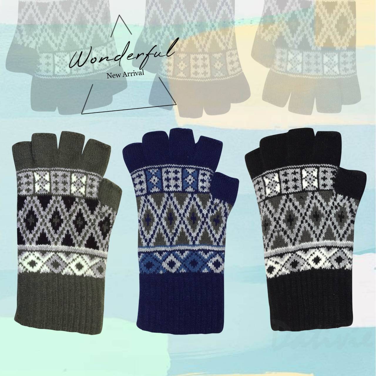 保暖半指單層手套(男)-幾何 3色 保暖手套 台灣製