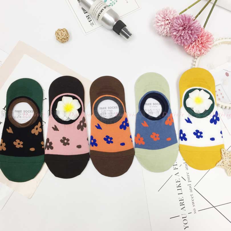 韓國襪 小花朵 繽紛 五色 短襪