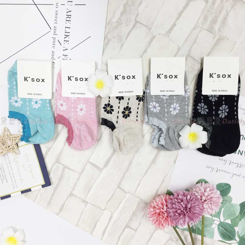 韓國襪 花朵 金蔥 花邊 五色 短襪