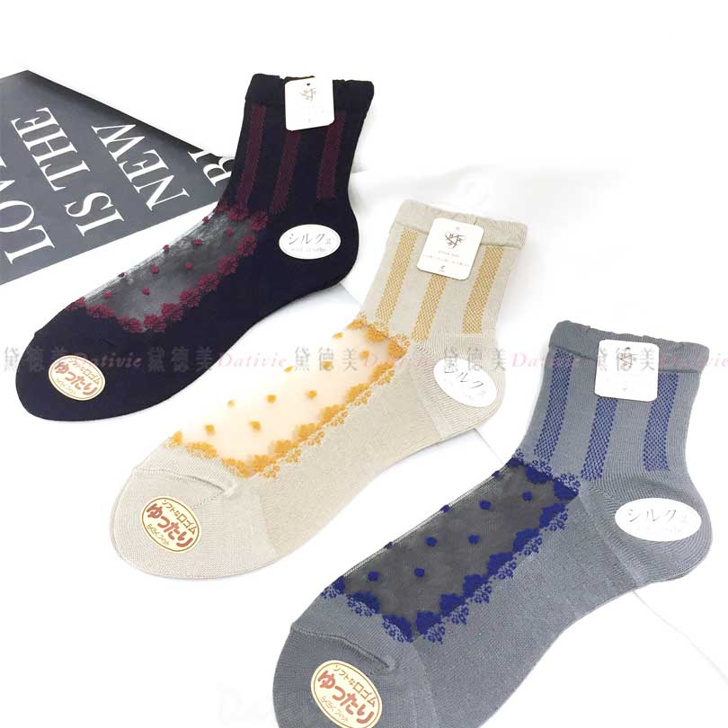 刺繡網紗透膚襪 22~24cm-點點三線 混絲 長襪 日系 ETOILE PLUS 日本進口製造