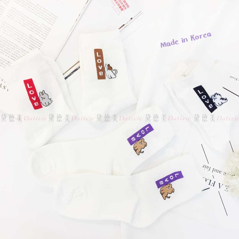 韓國襪 小動物 貓咪 兔子 狗狗 四色 半統襪