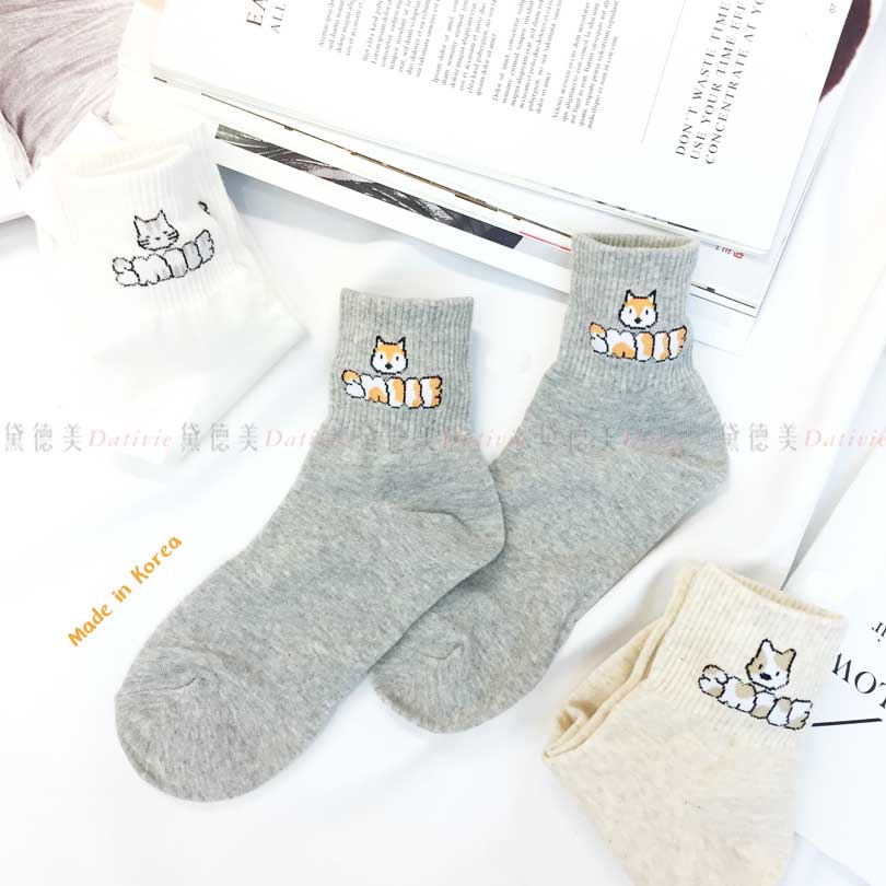 韓國襪 小動物 小狗 貓咪 狐狸 三色 半統襪