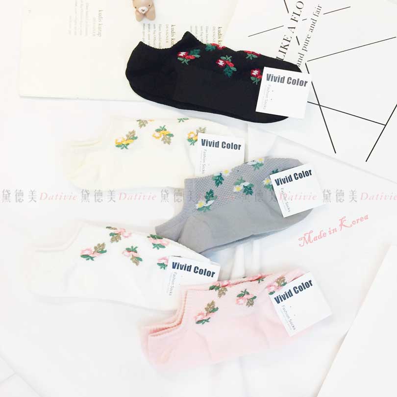 韓國襪 花朵 立體 五色 短襪