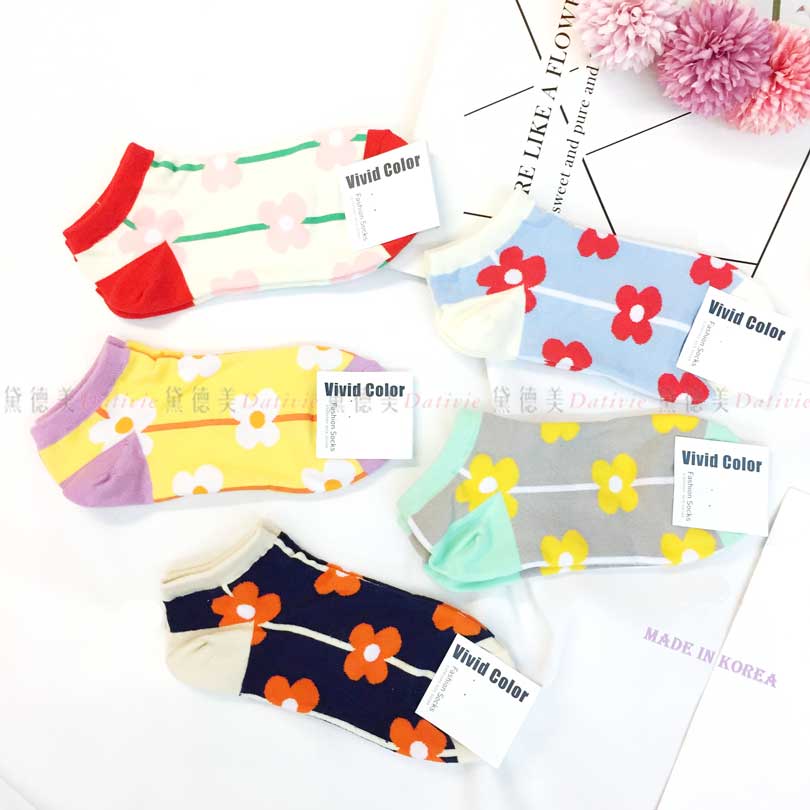 韓國襪 花朵 繽紛 五色 踝襪 短襪