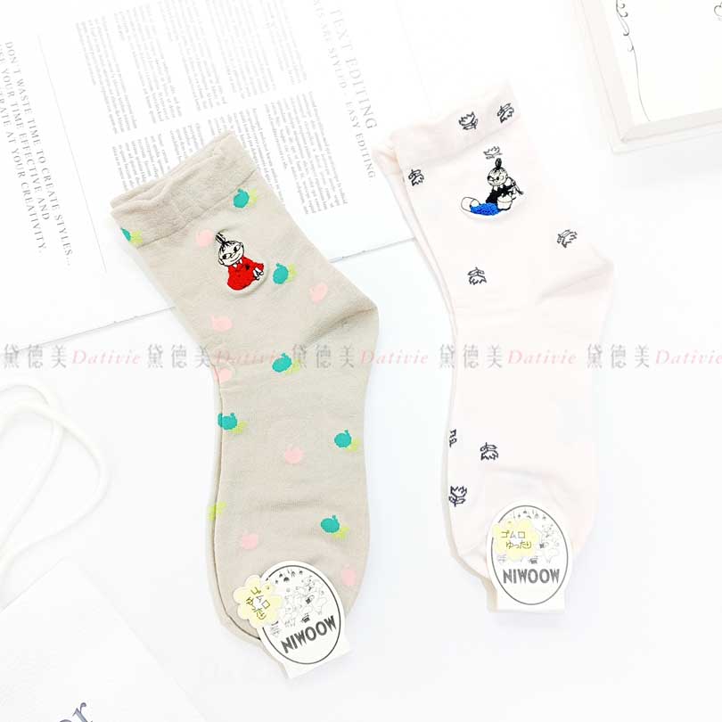 刺繡長筒襪 23~25cm-小不點 四分之三襪 長襪 日系 嚕嚕米 MOOMIN 日本進口