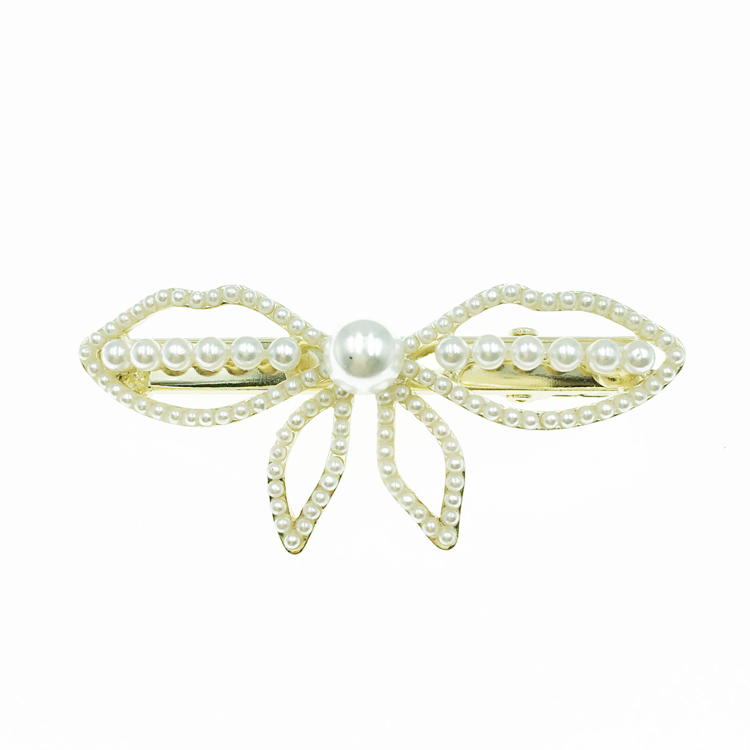 韓國 珍珠 簍空 蝴蝶結 造型 髮夾
