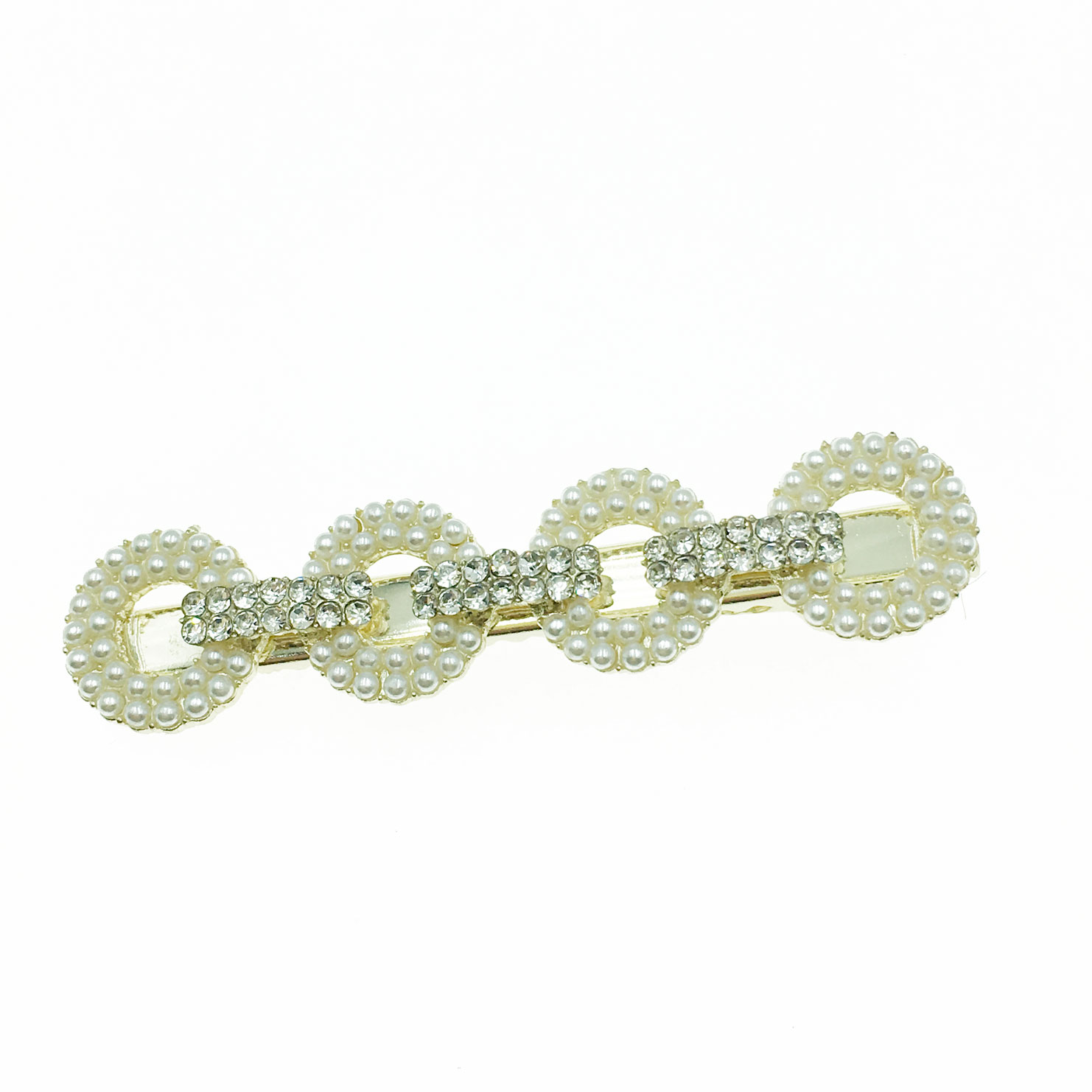 韓國 圓形 連結 珍珠 水鑽 簍空 髮夾